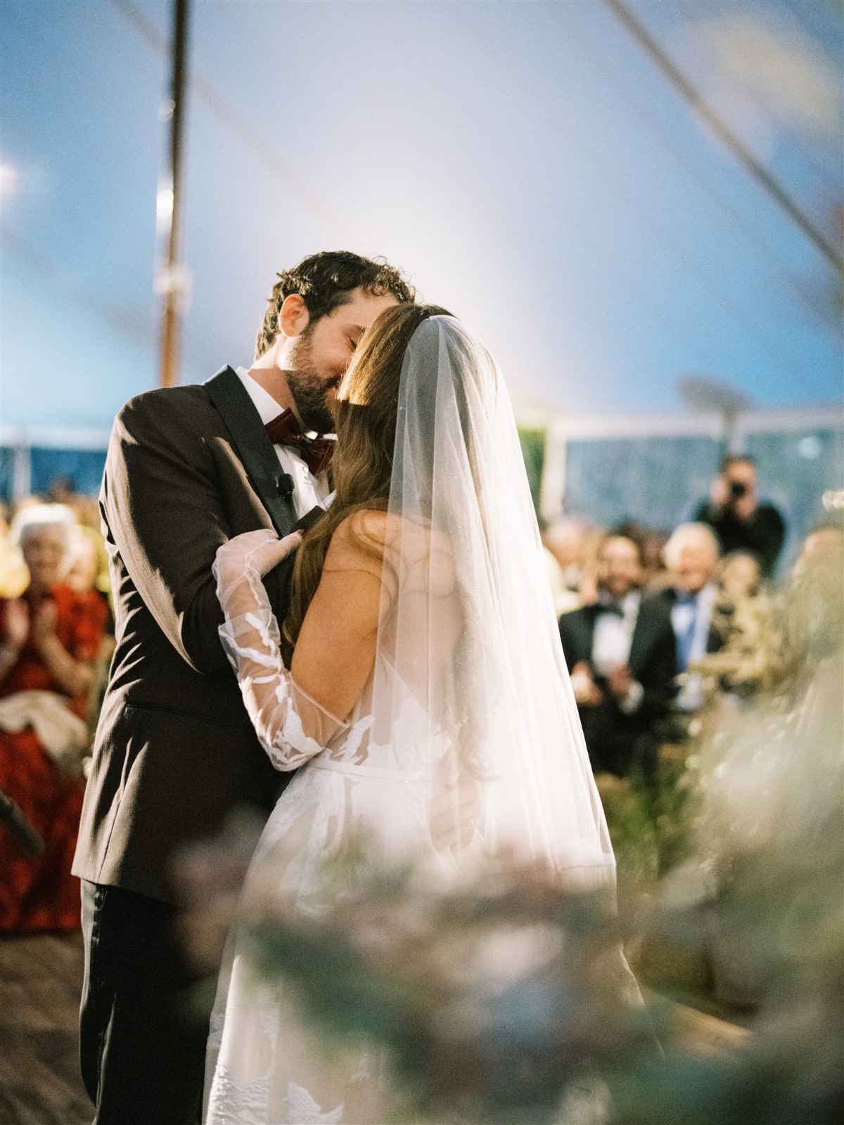 bride and groom first kiss photo ideas