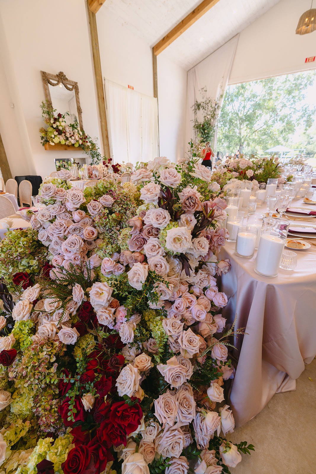 floral installation at wedding reception
