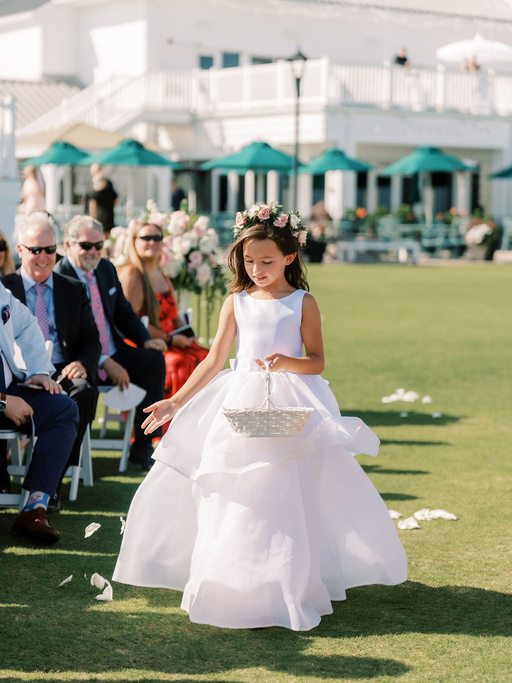 flower girl in a big white dress
