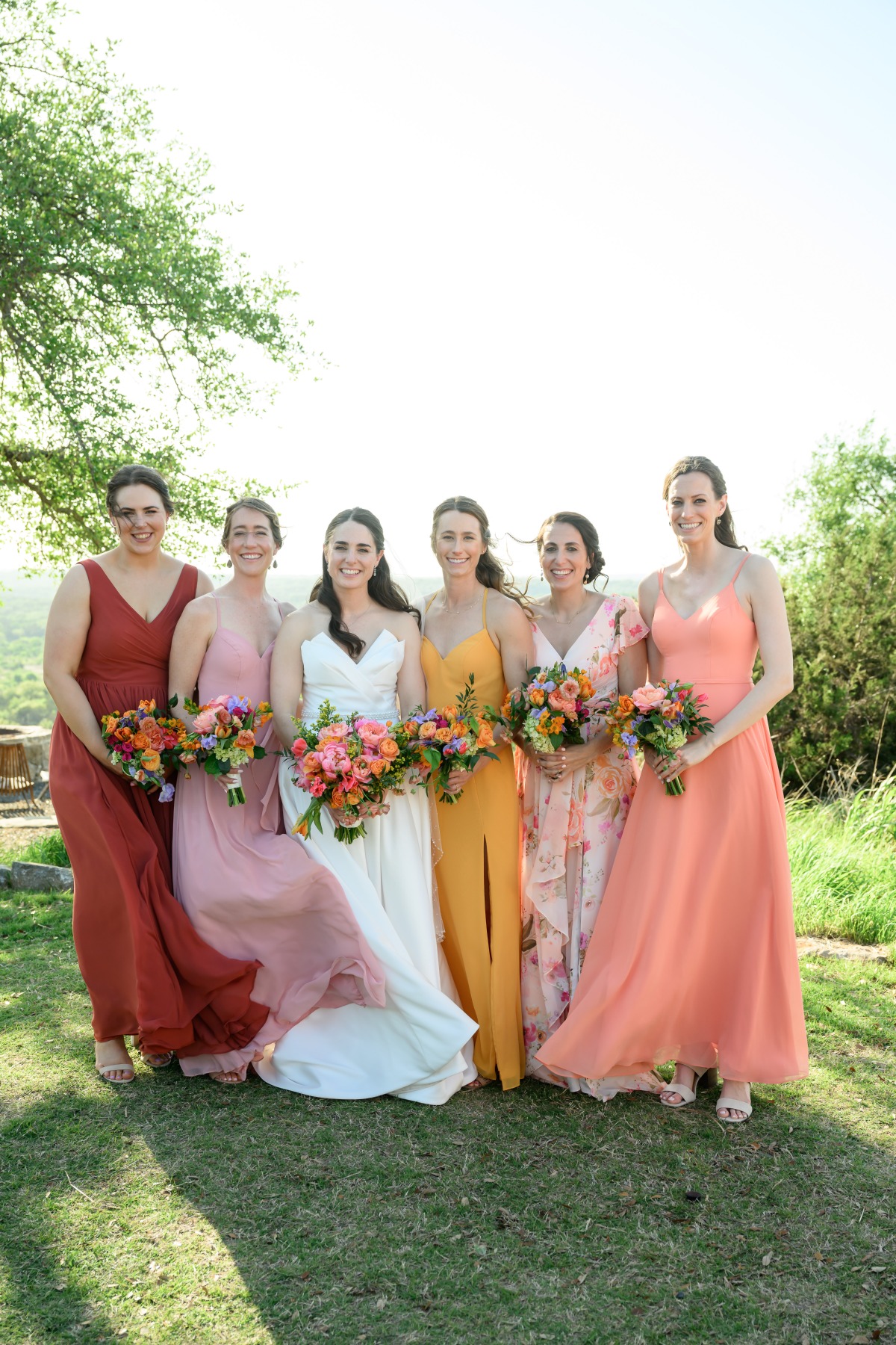 sunset colored bridesmaid dress ideas