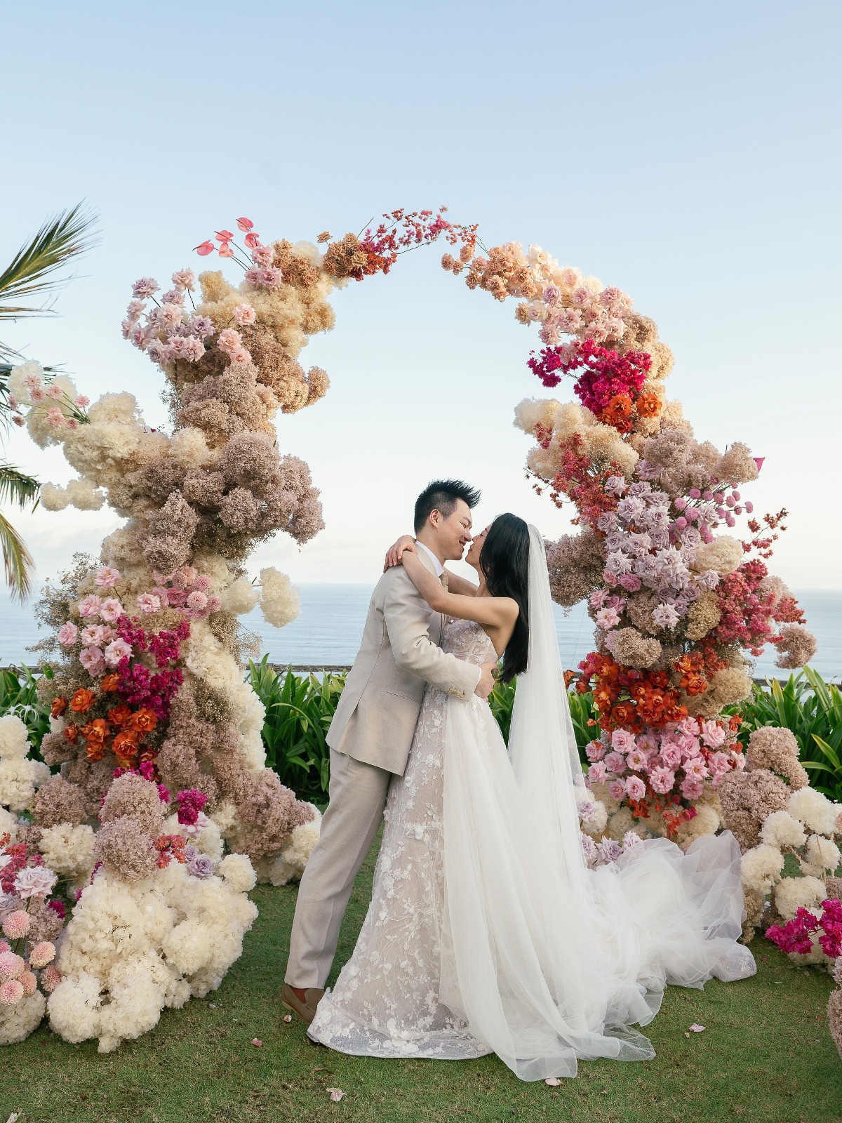peach, pink, orange, lavender florals
