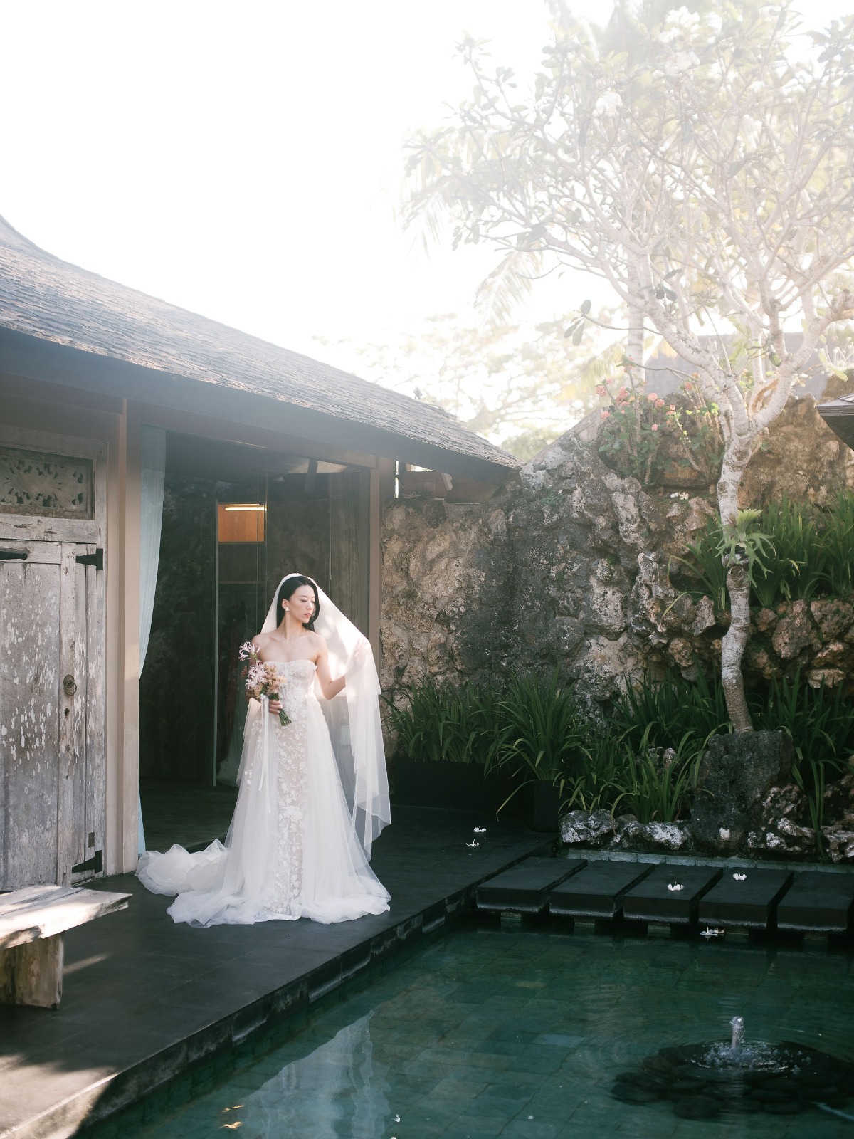 poolside wedding portraits