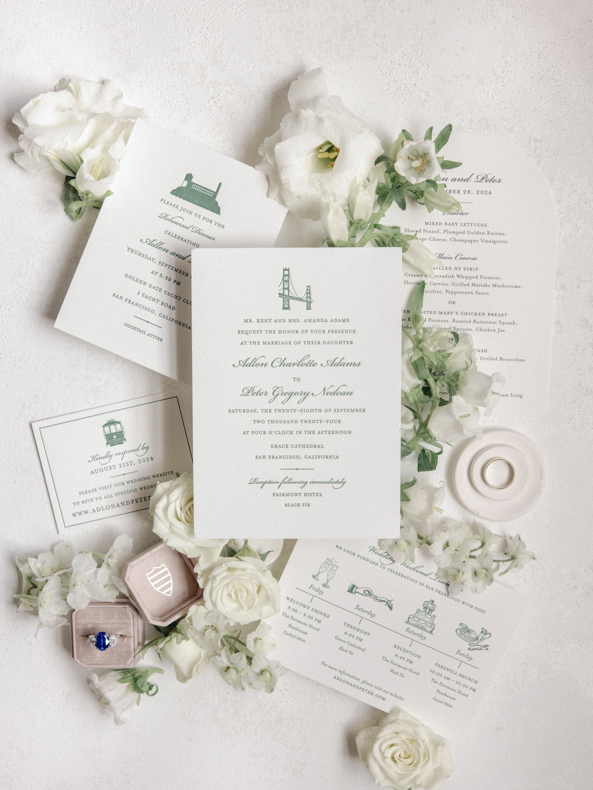 white custom San Francisco wedding invitations