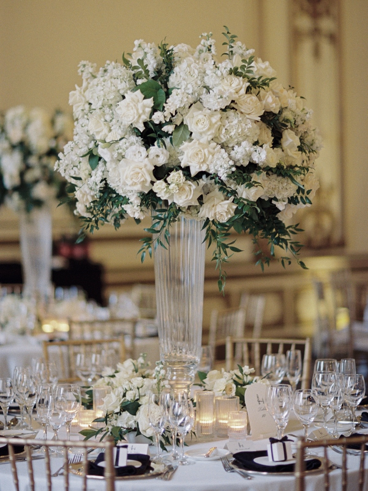 white English rose centerpieces tall