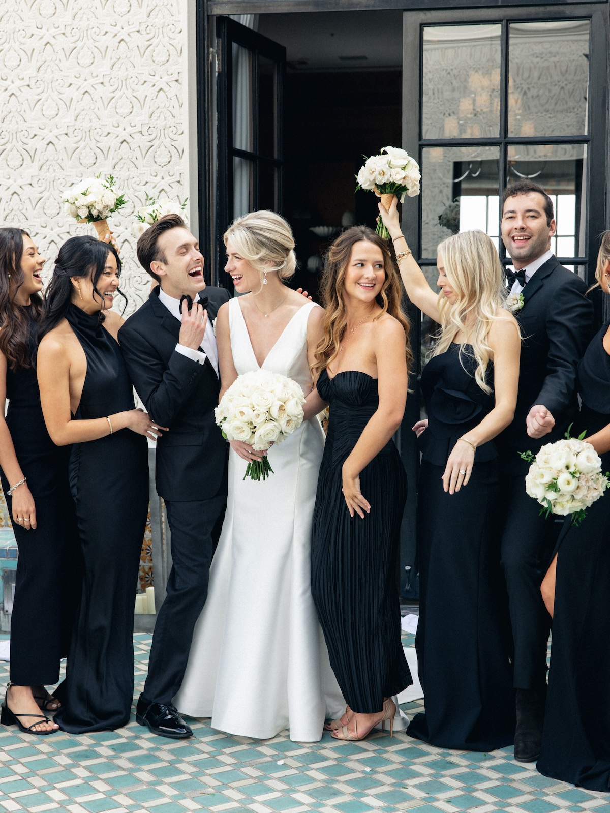 fashion-forward black wedding party attire