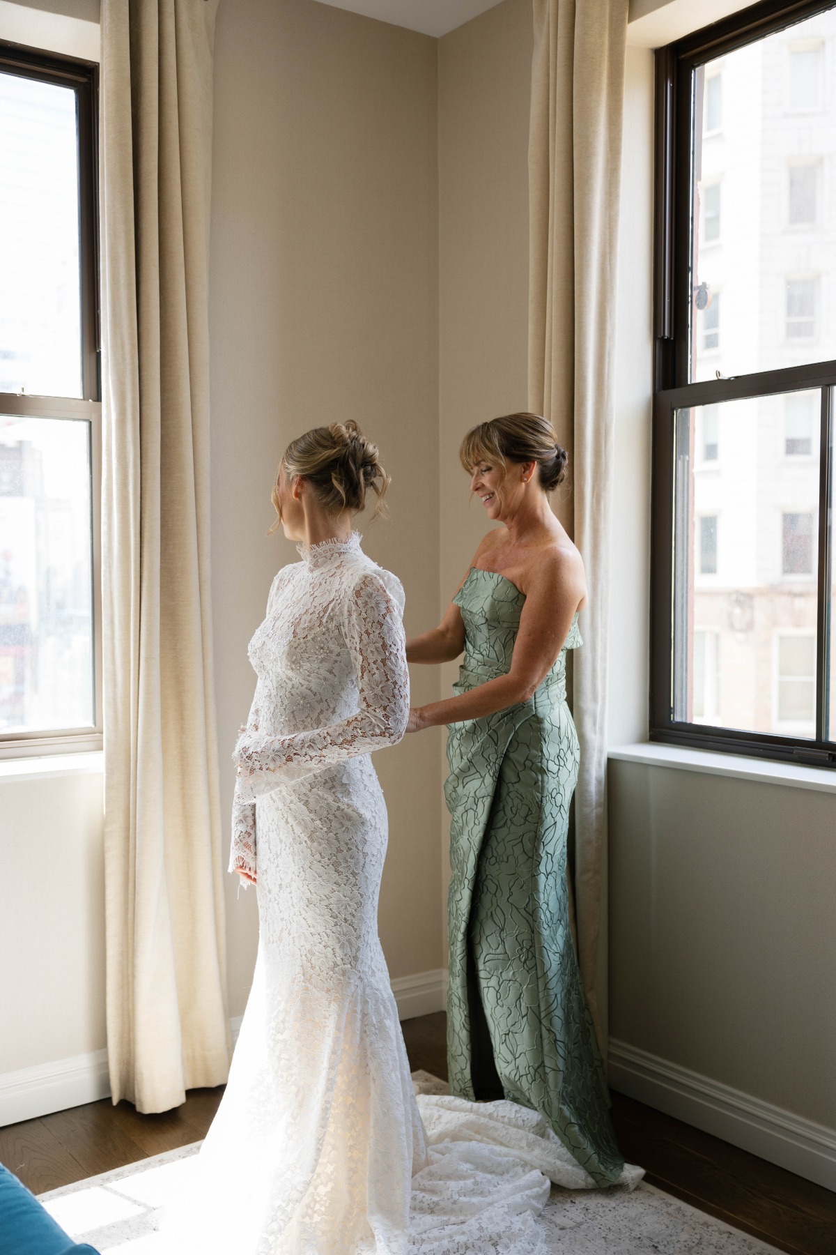 fitted high neck lace wedding gown