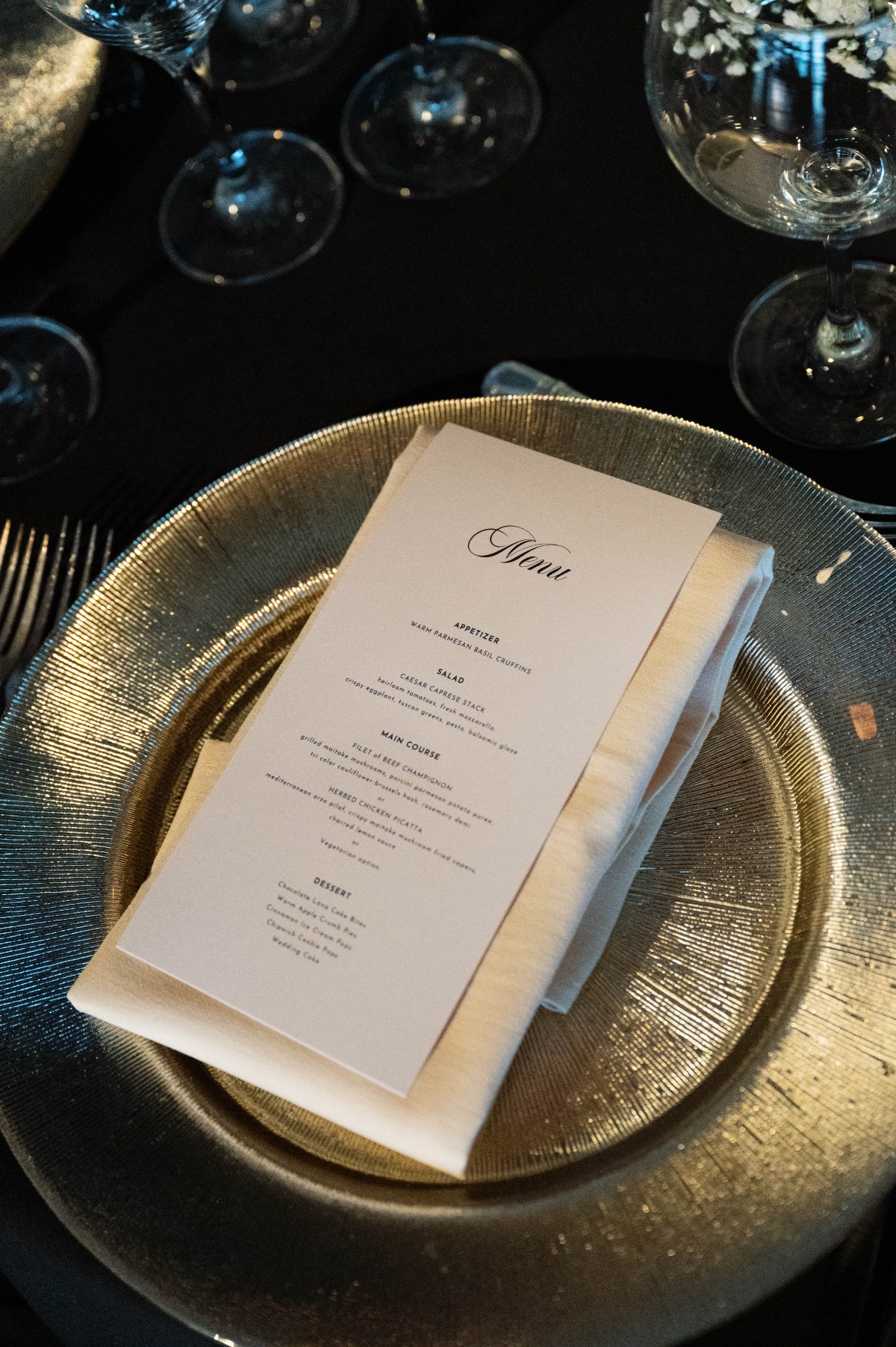 black and white wedding menus