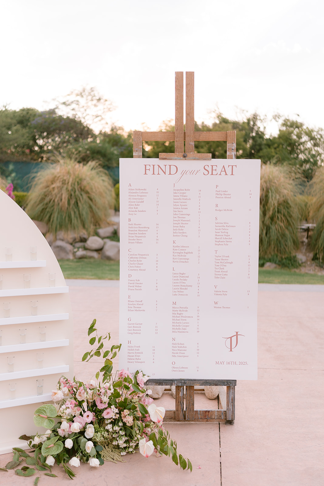 simple seating chart on easel