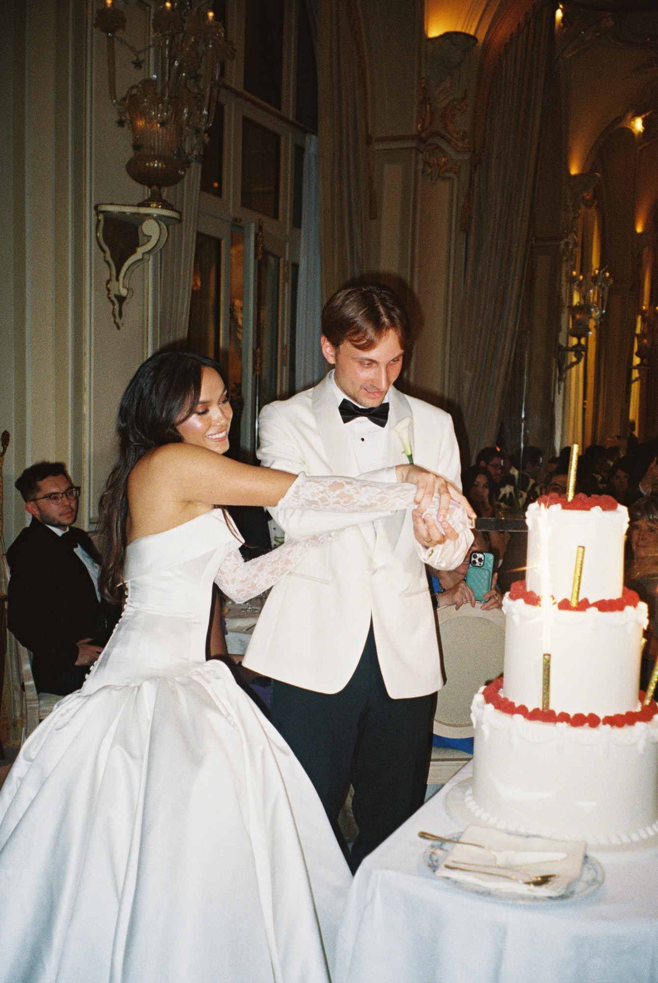 simple wedding cake with raspberries