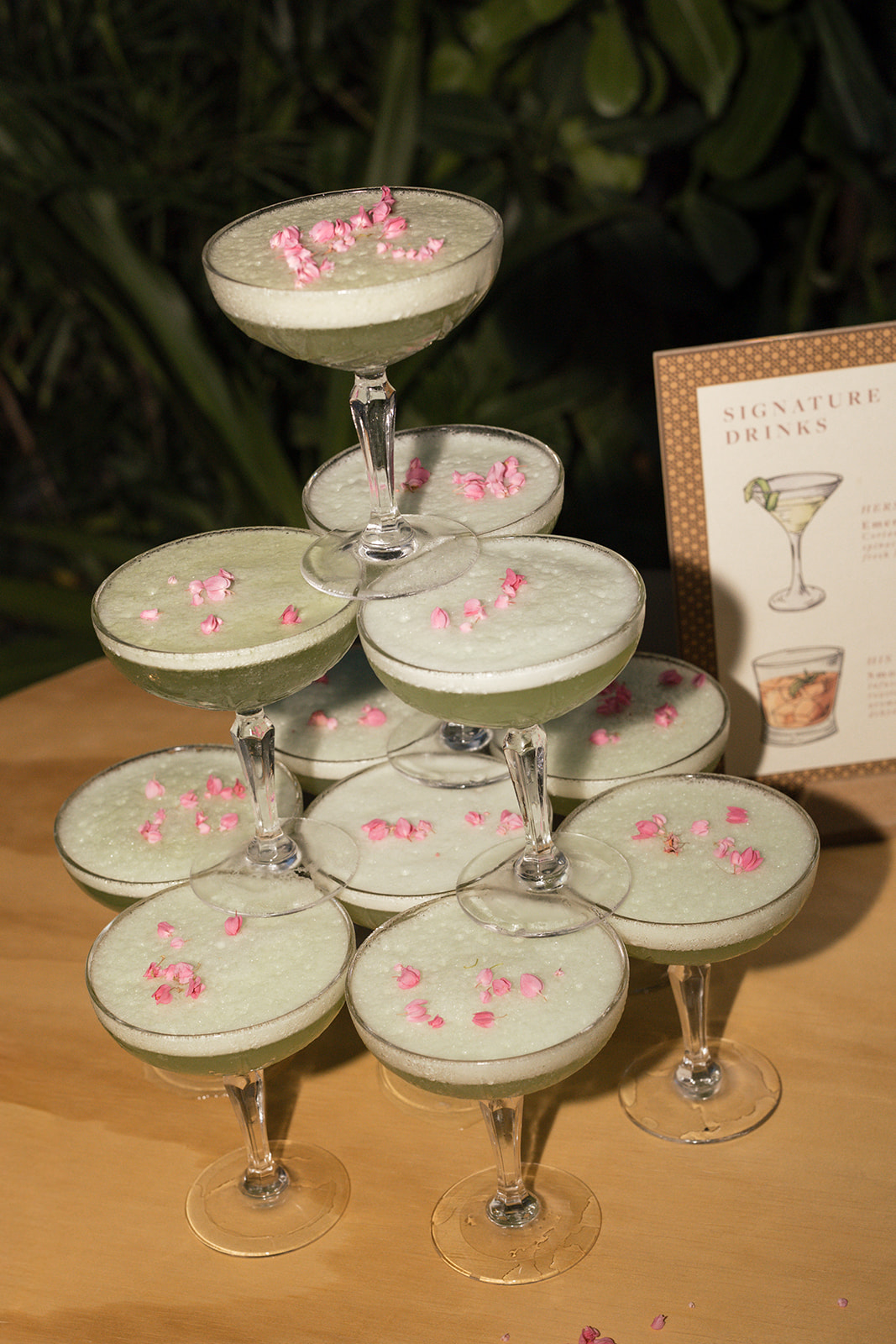 green and pink cocktail tower ideas