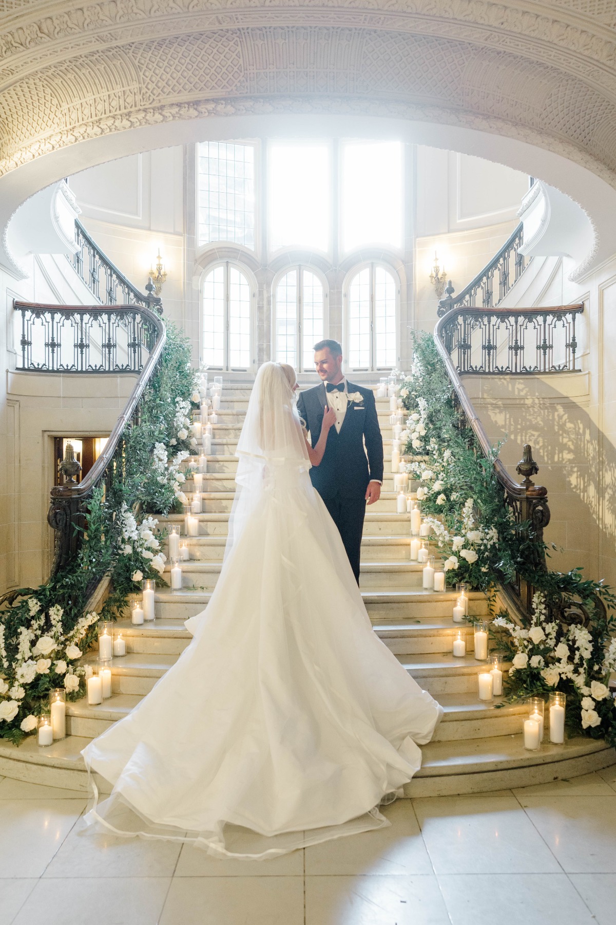 wedding photo on stairs