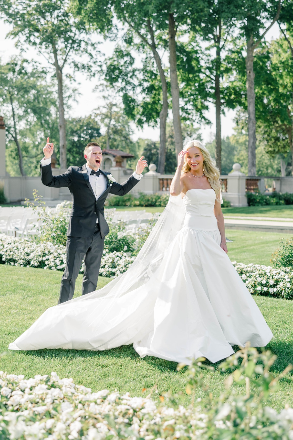 bride and groom celebrating