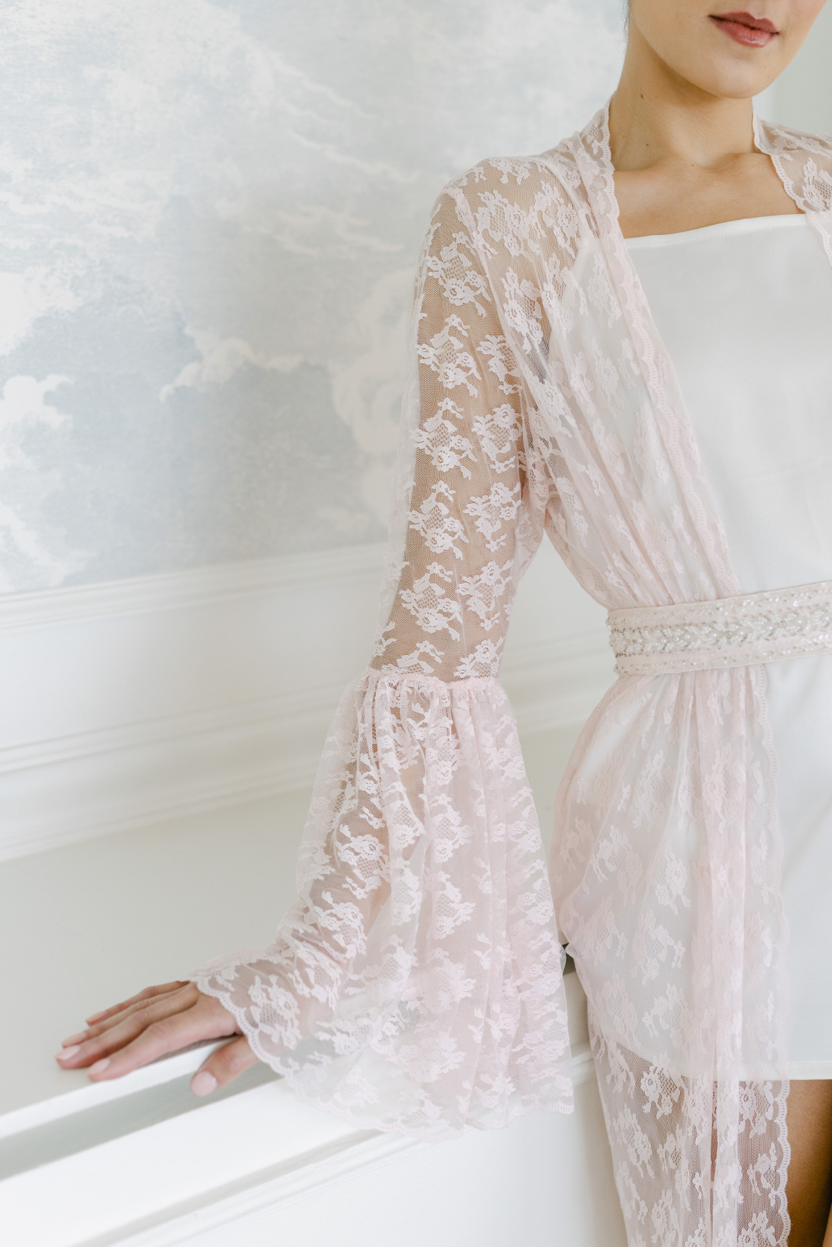 pink lace bridal robe