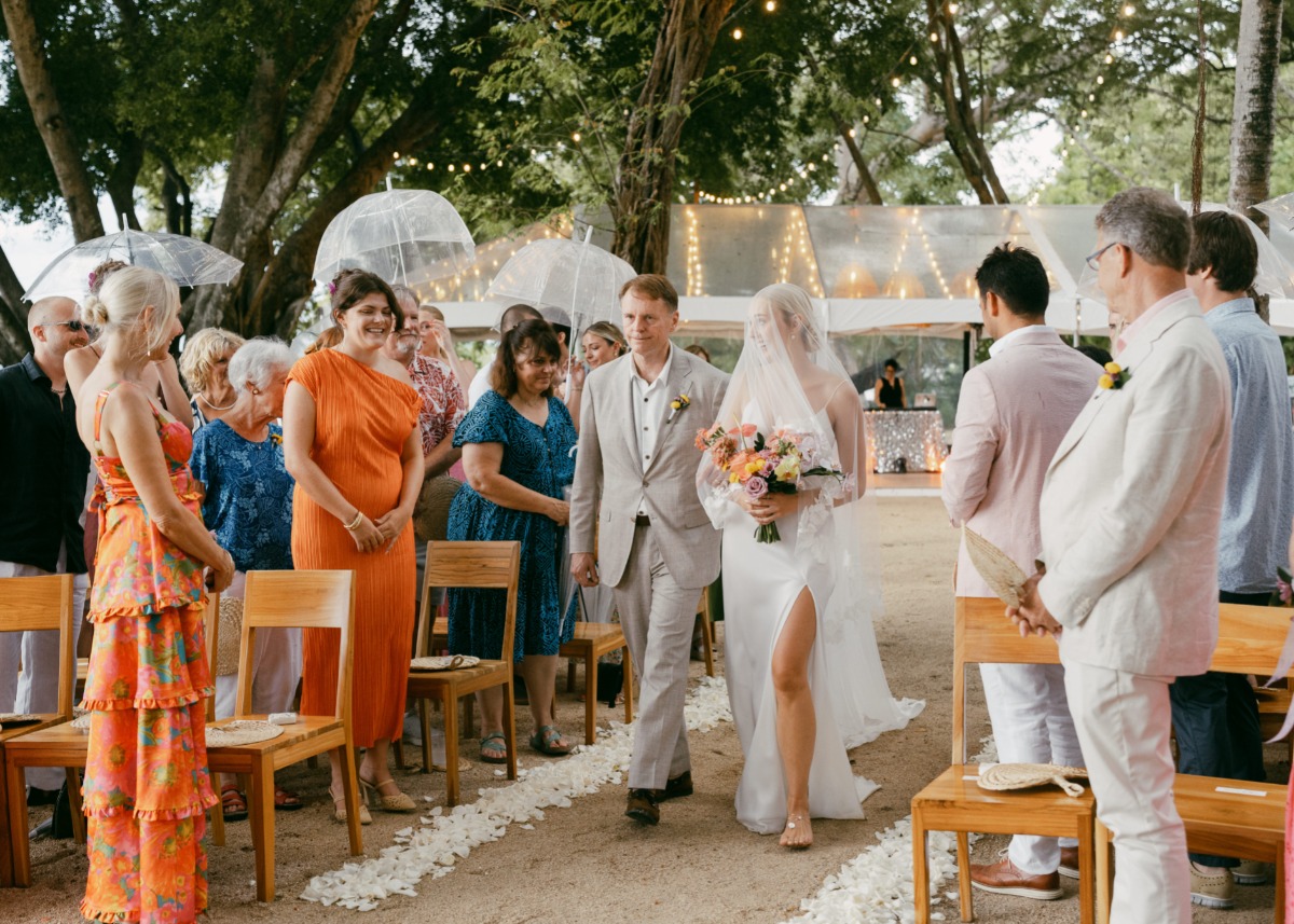 flower petal lined aisle
