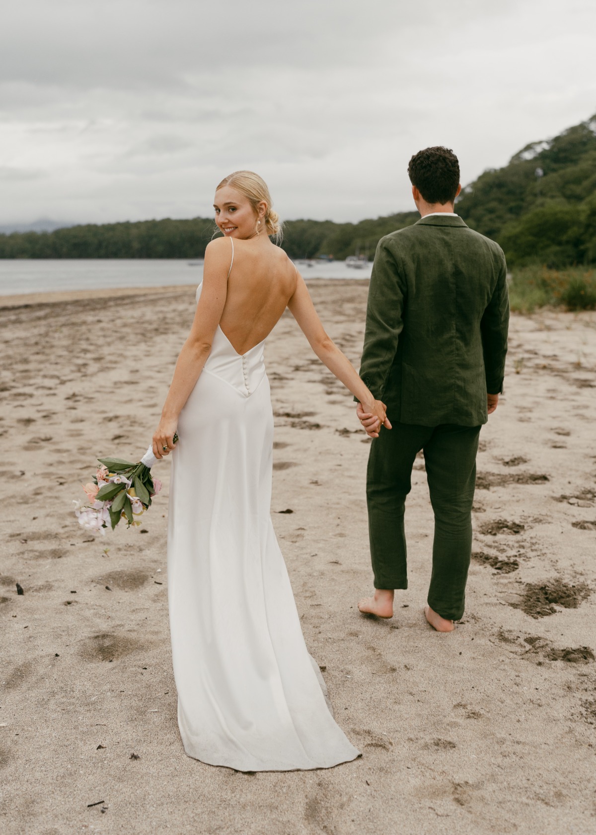 cloudy beach wedding portraits