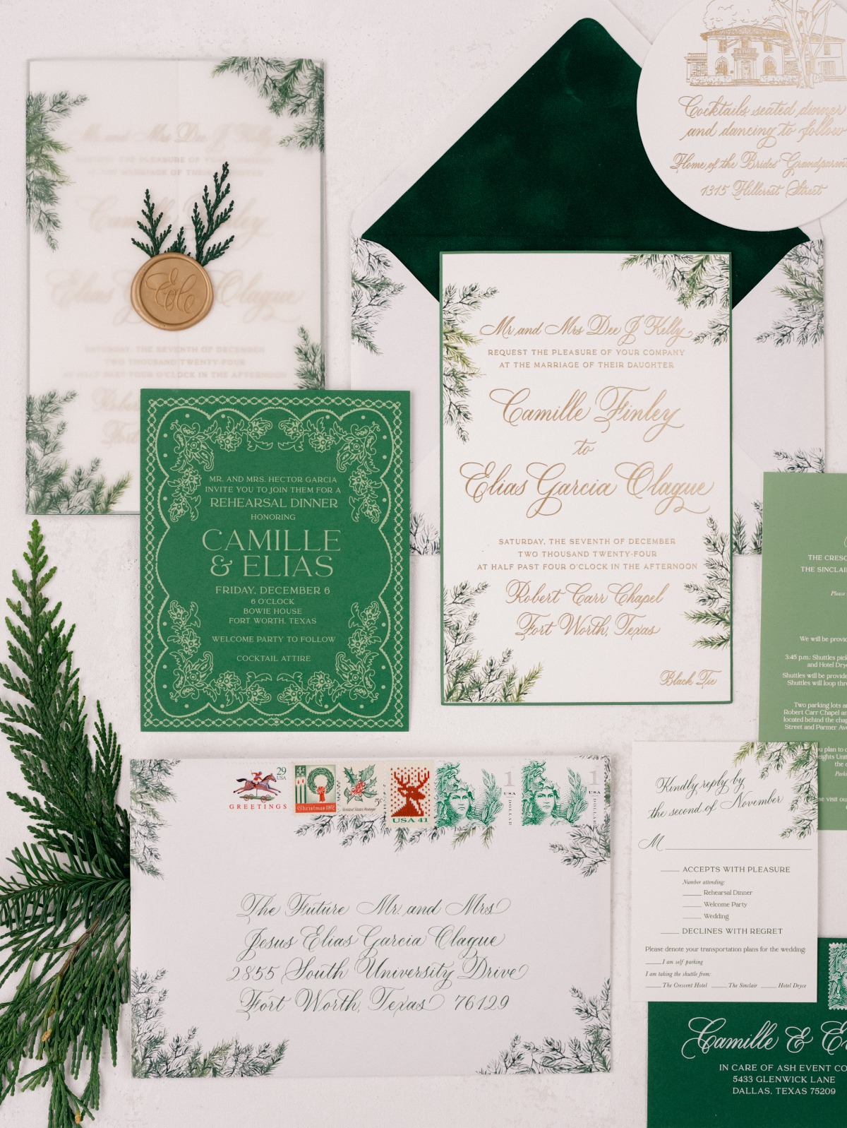 holiday wedding invitation suite