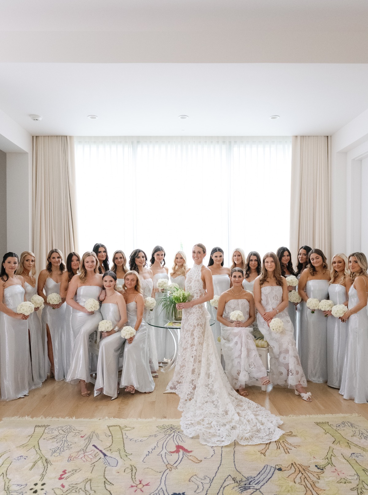 metallic silver bridesmaid dresses