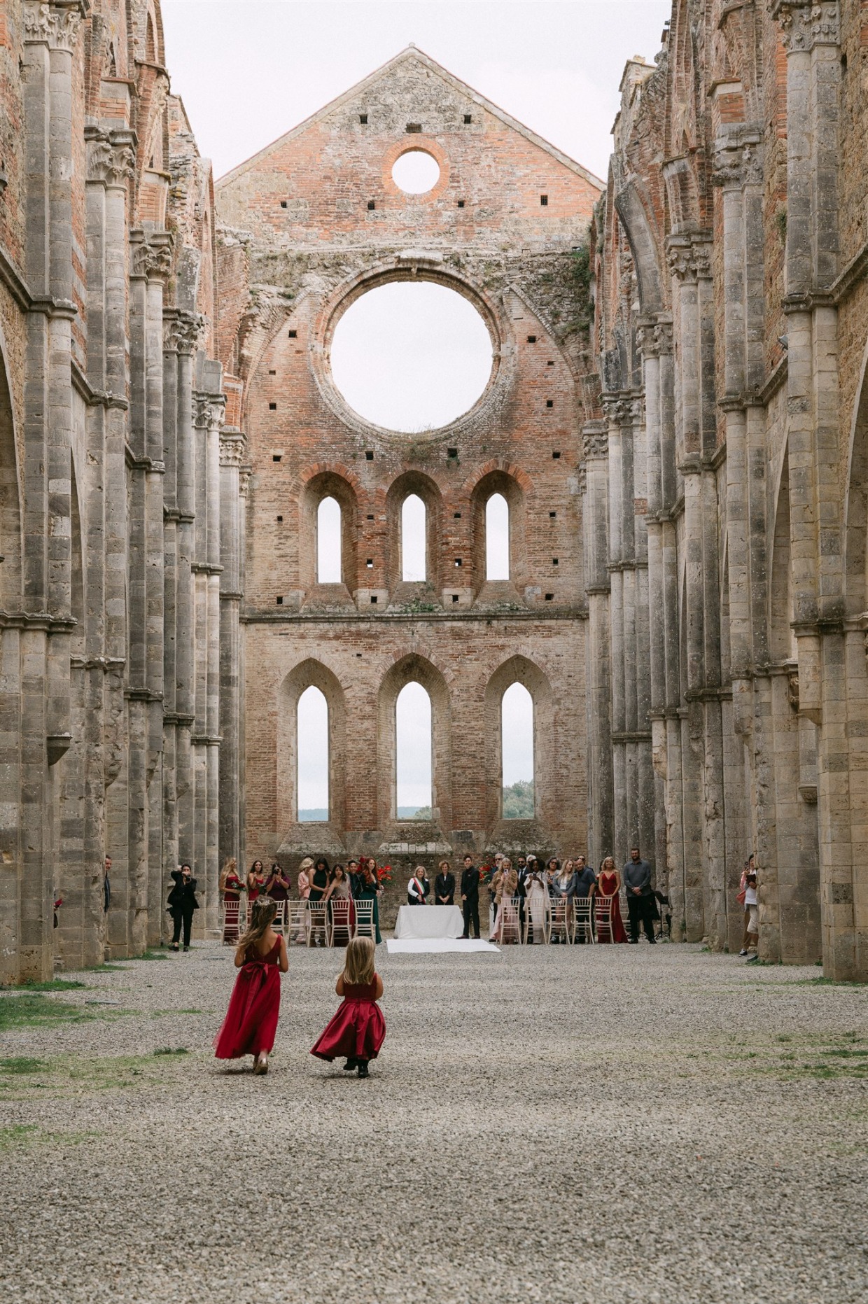 flower girls in red dresses galia lahav