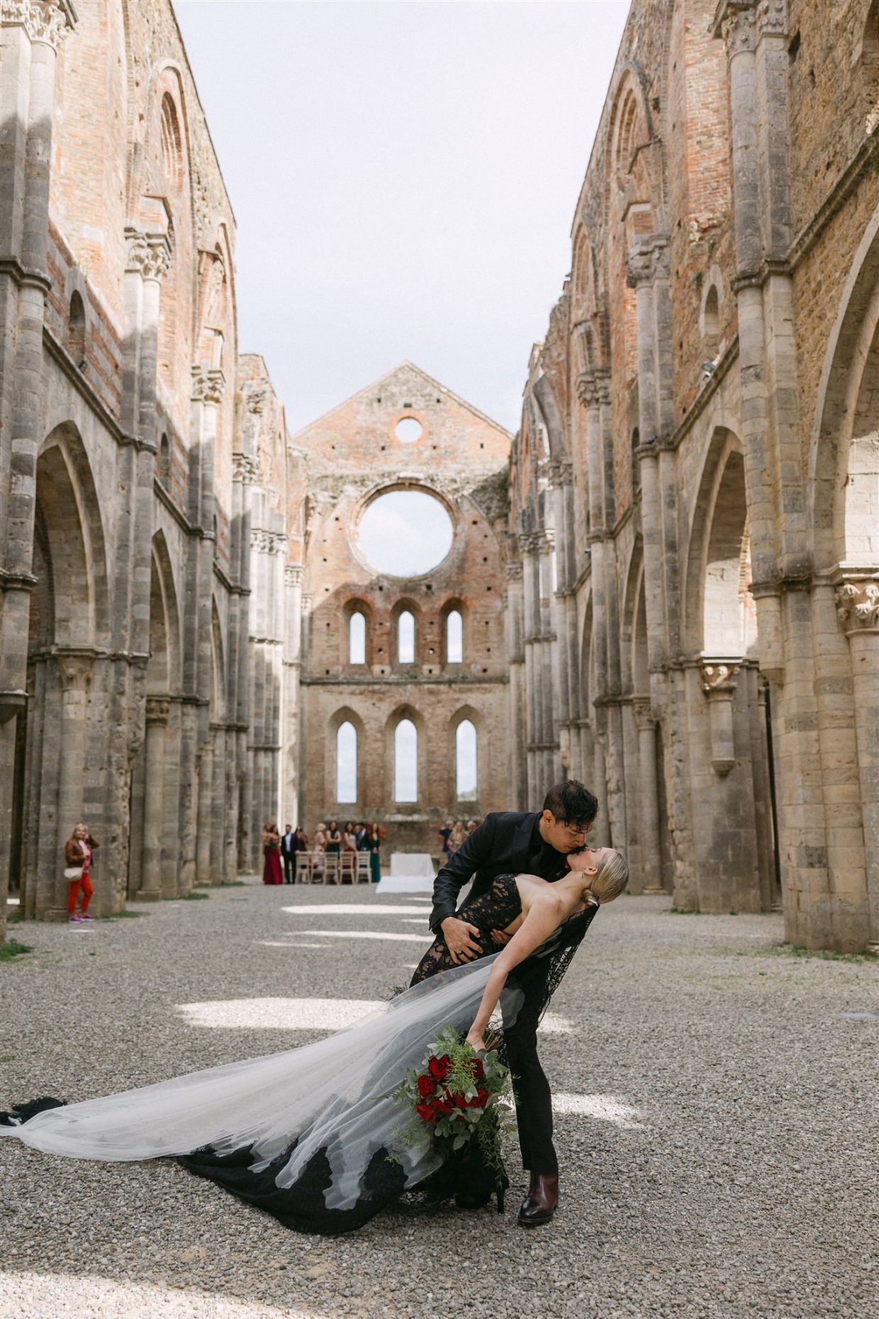 bride in black dress by galia lahav