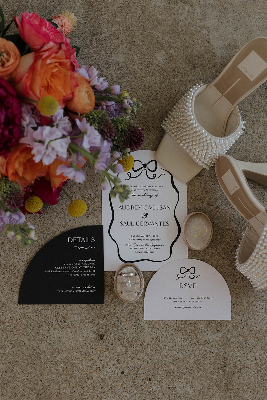 black and white bow invitations