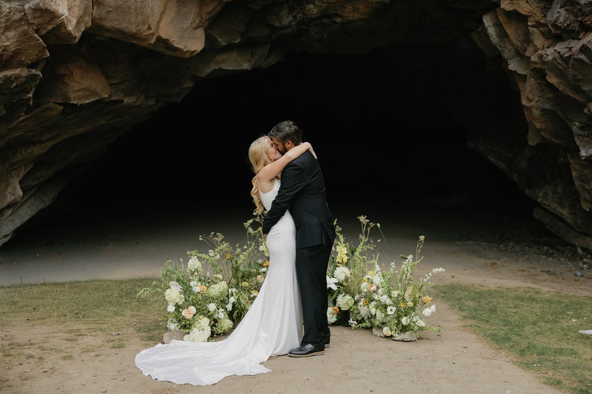 green and white ground floral arch
