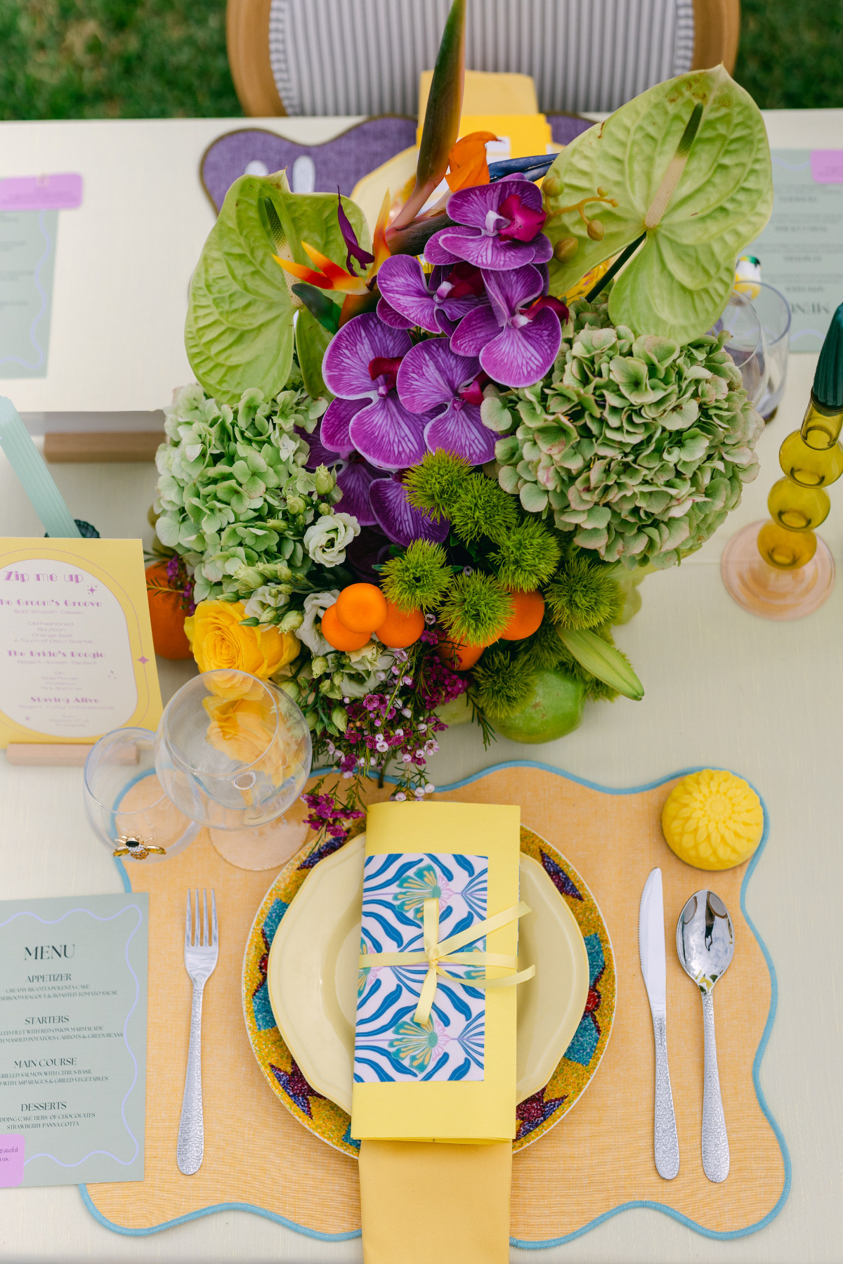 colorful wedding tablescape