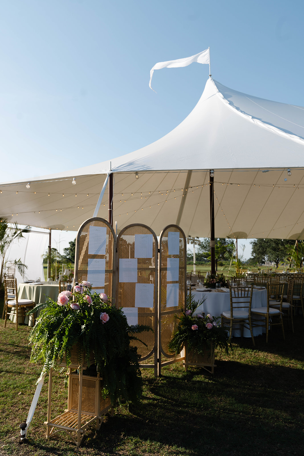 tented wedding reception on a golf course