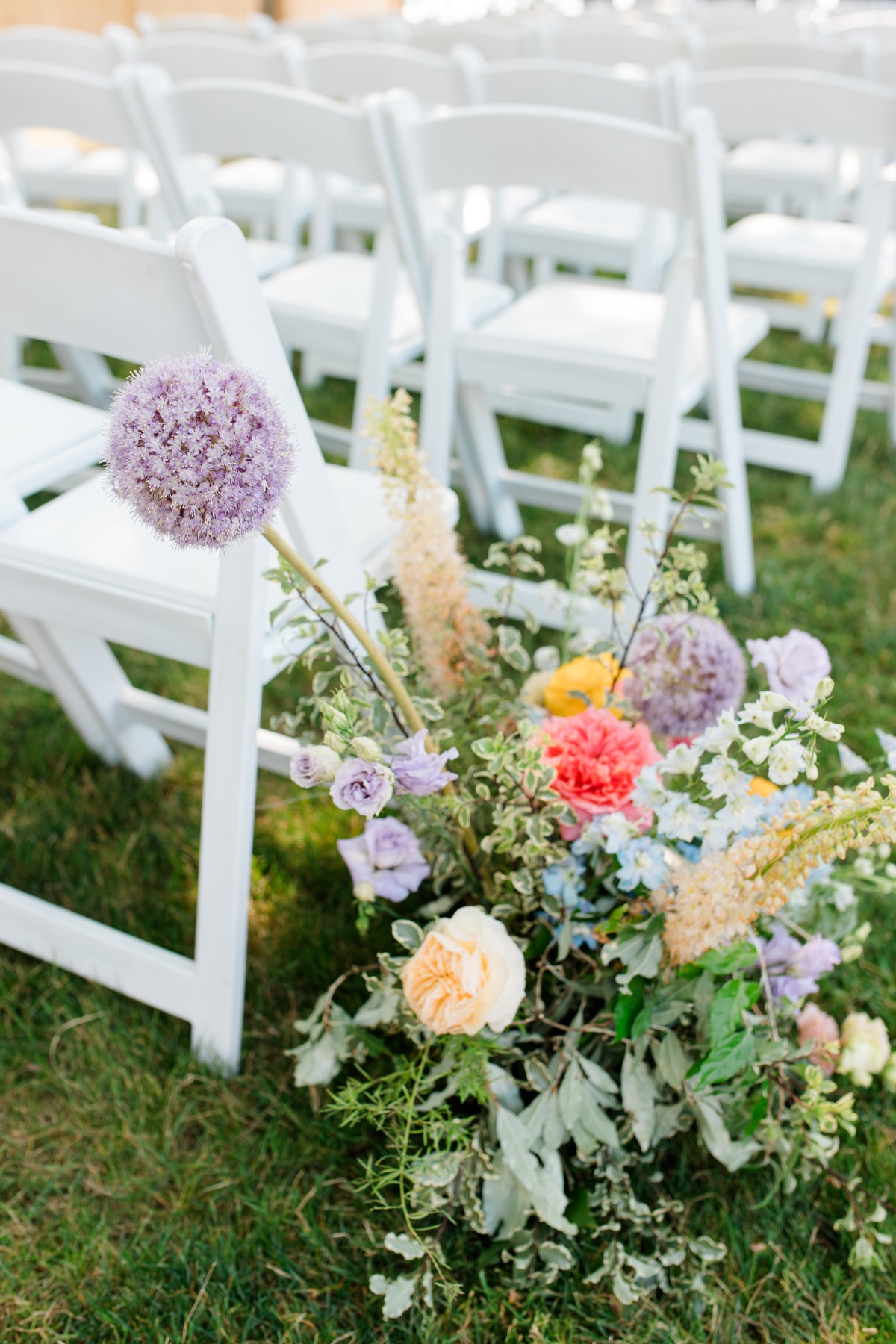 pastel wedding ceremony flowers