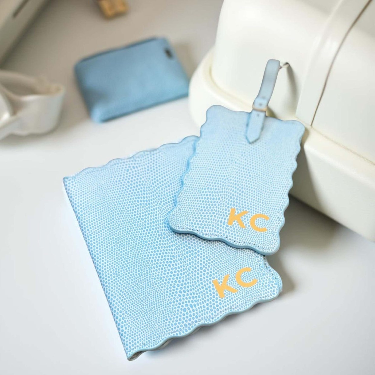 custom passport holder with scalloped edge
