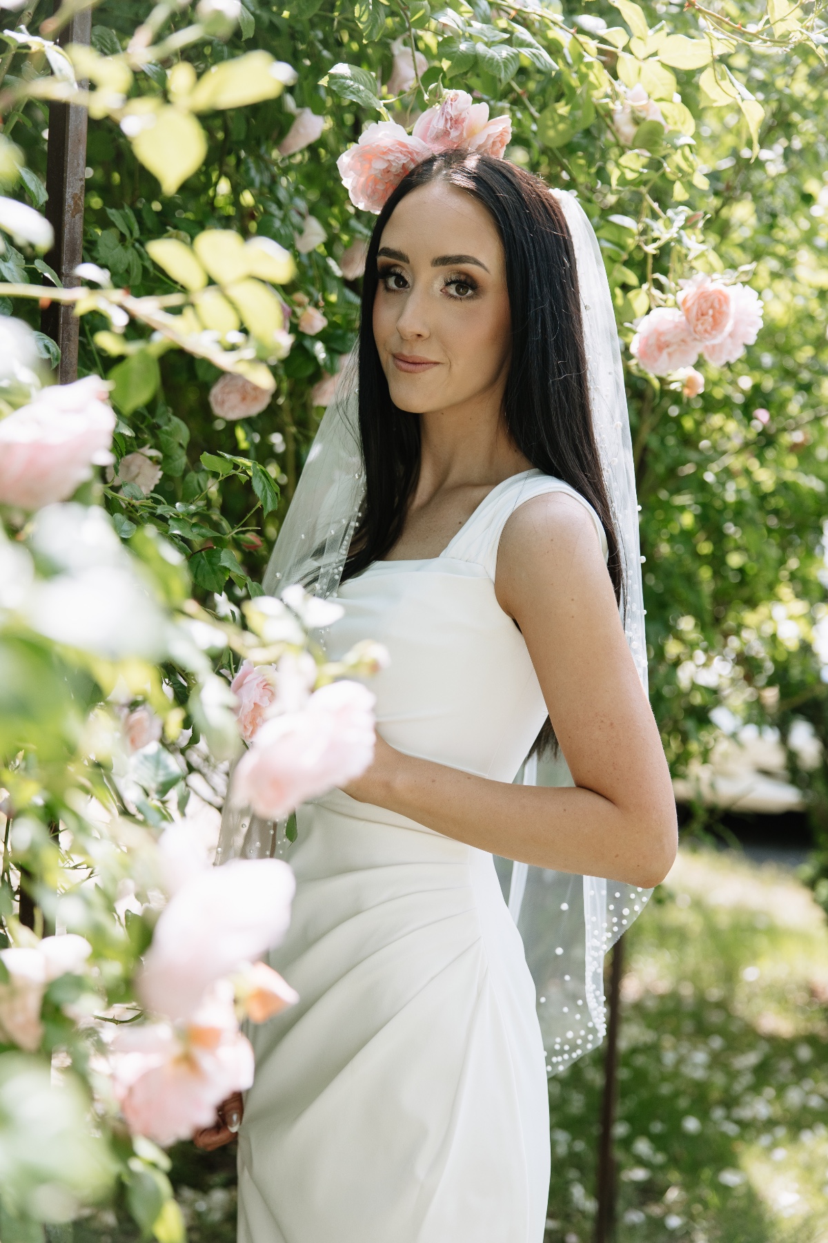 bride in draped mermaid gown