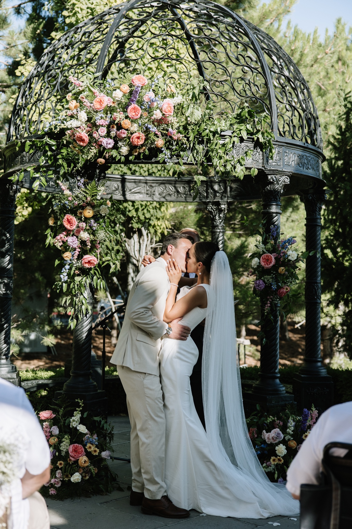 garden wedding ceremony with pergola