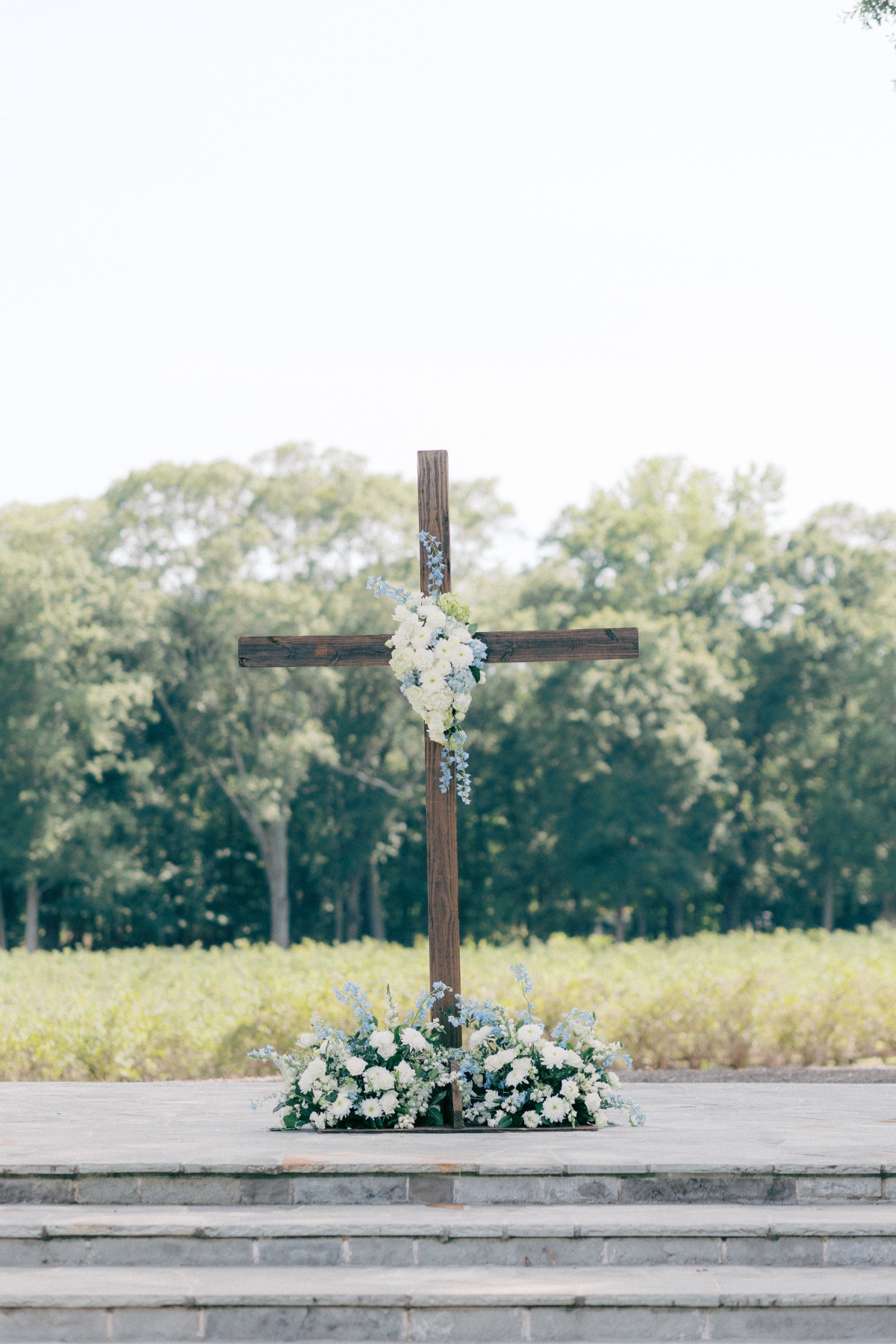blue and white christian bridal ceremony