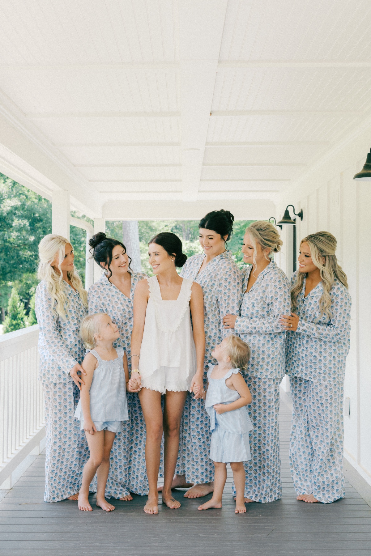 blue and white floral pajamas for bridesmaids