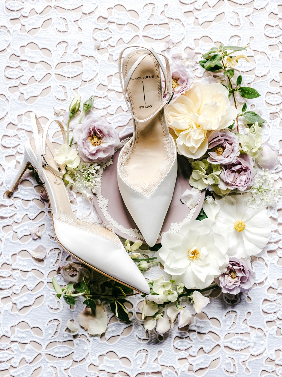 satin and lace bridal pumps