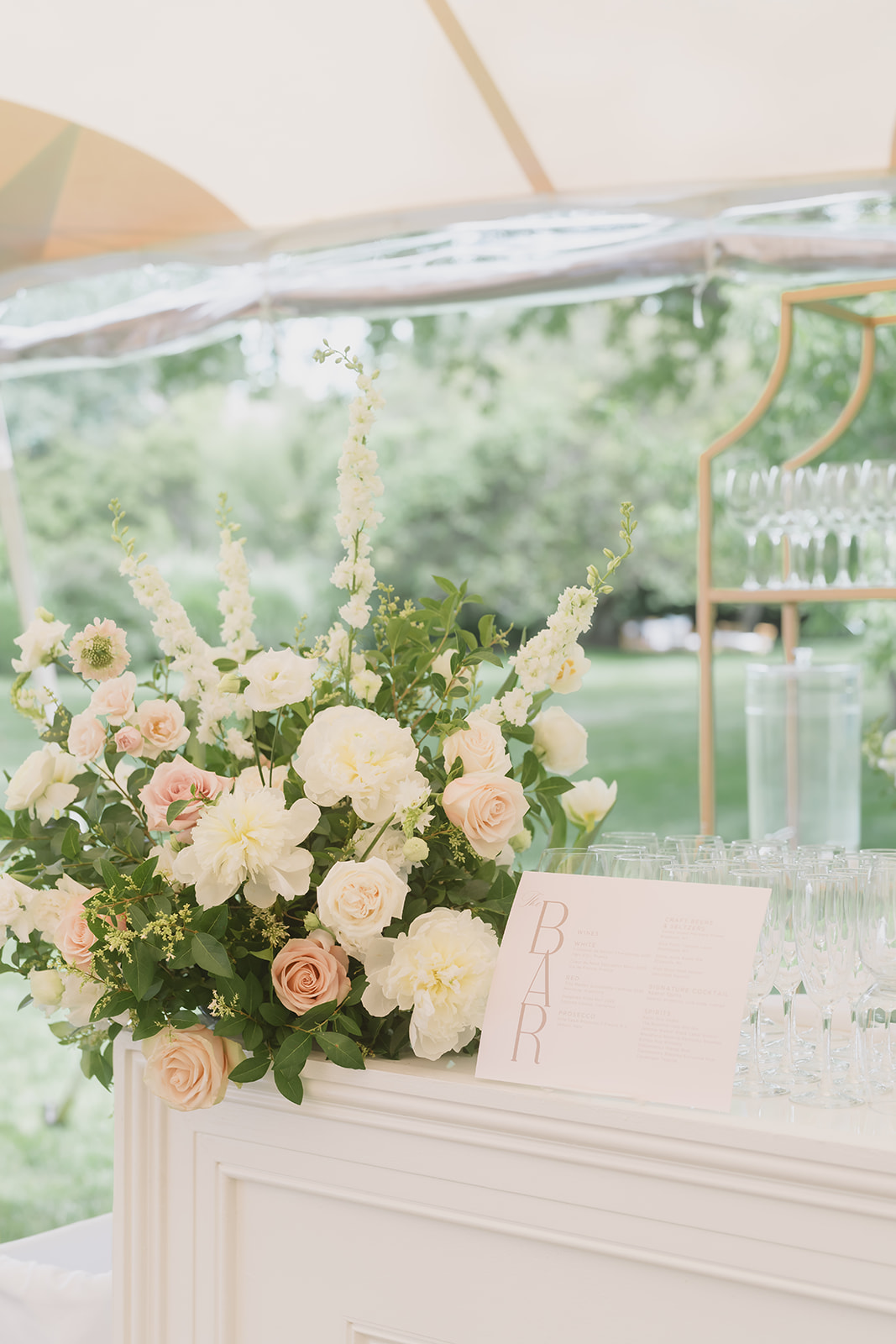 blush and ivory wedding bar florals