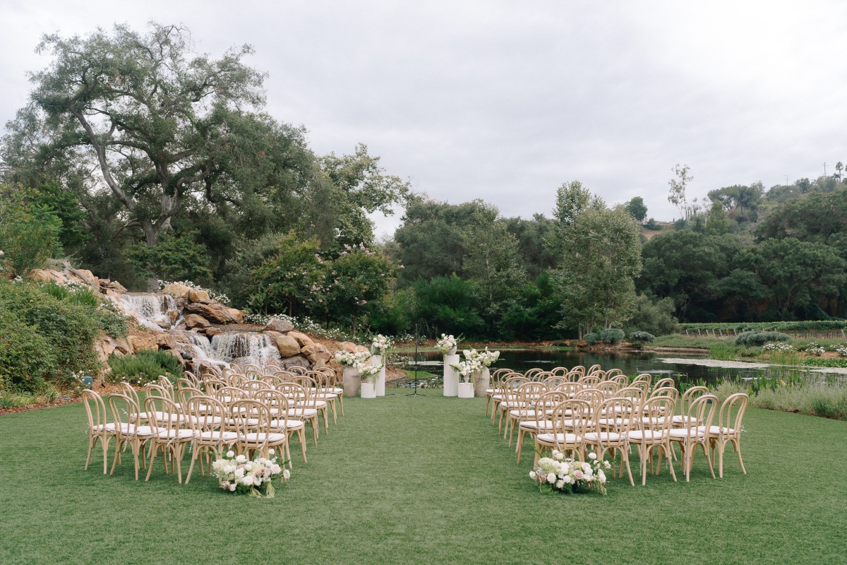 wedding ceremony near a pond