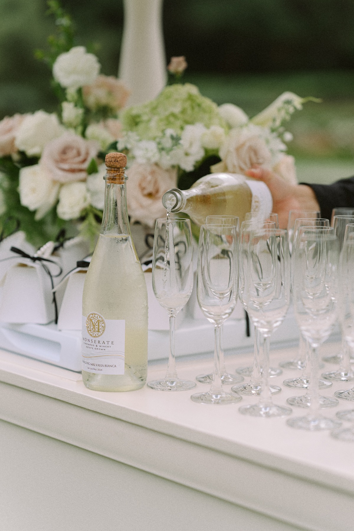 champagne to greet wedding guests
