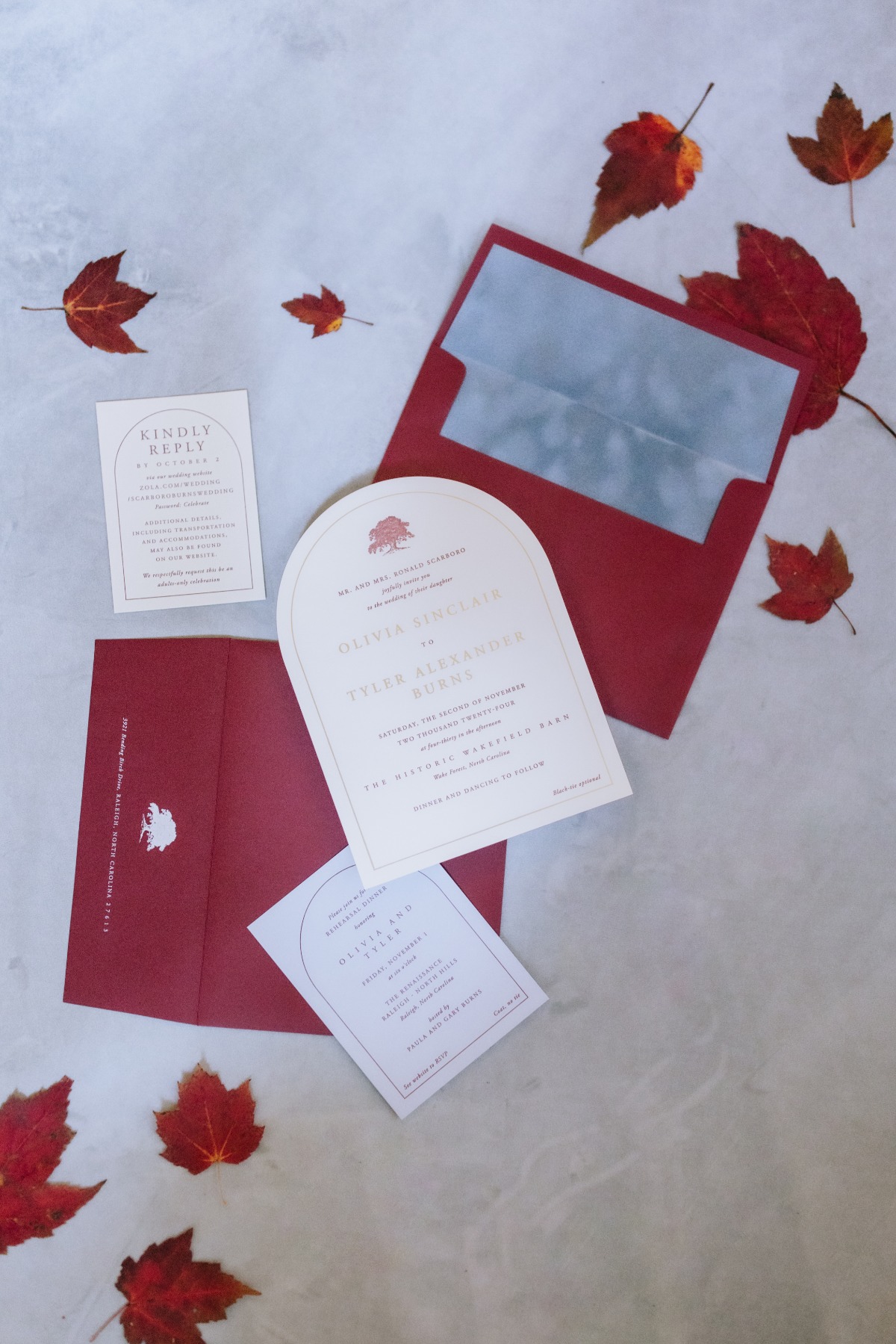 oxblood wedding invitations