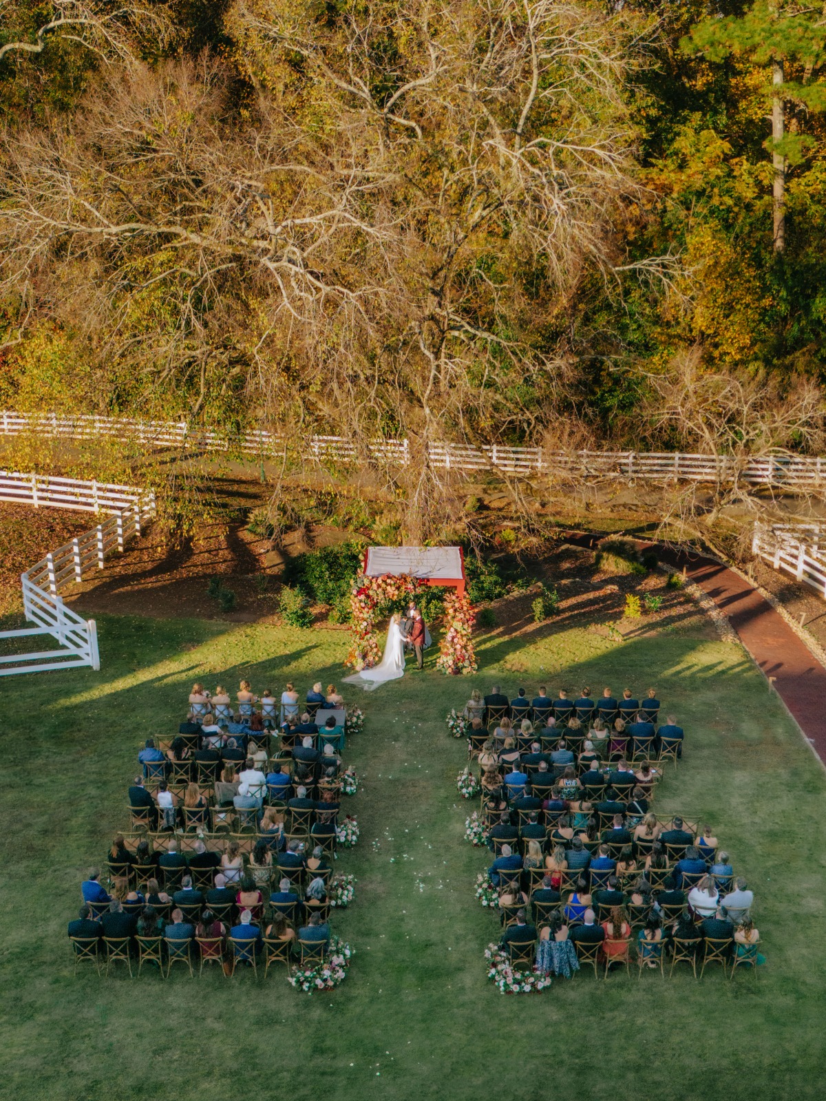 outdoor wedding ceremony in fall