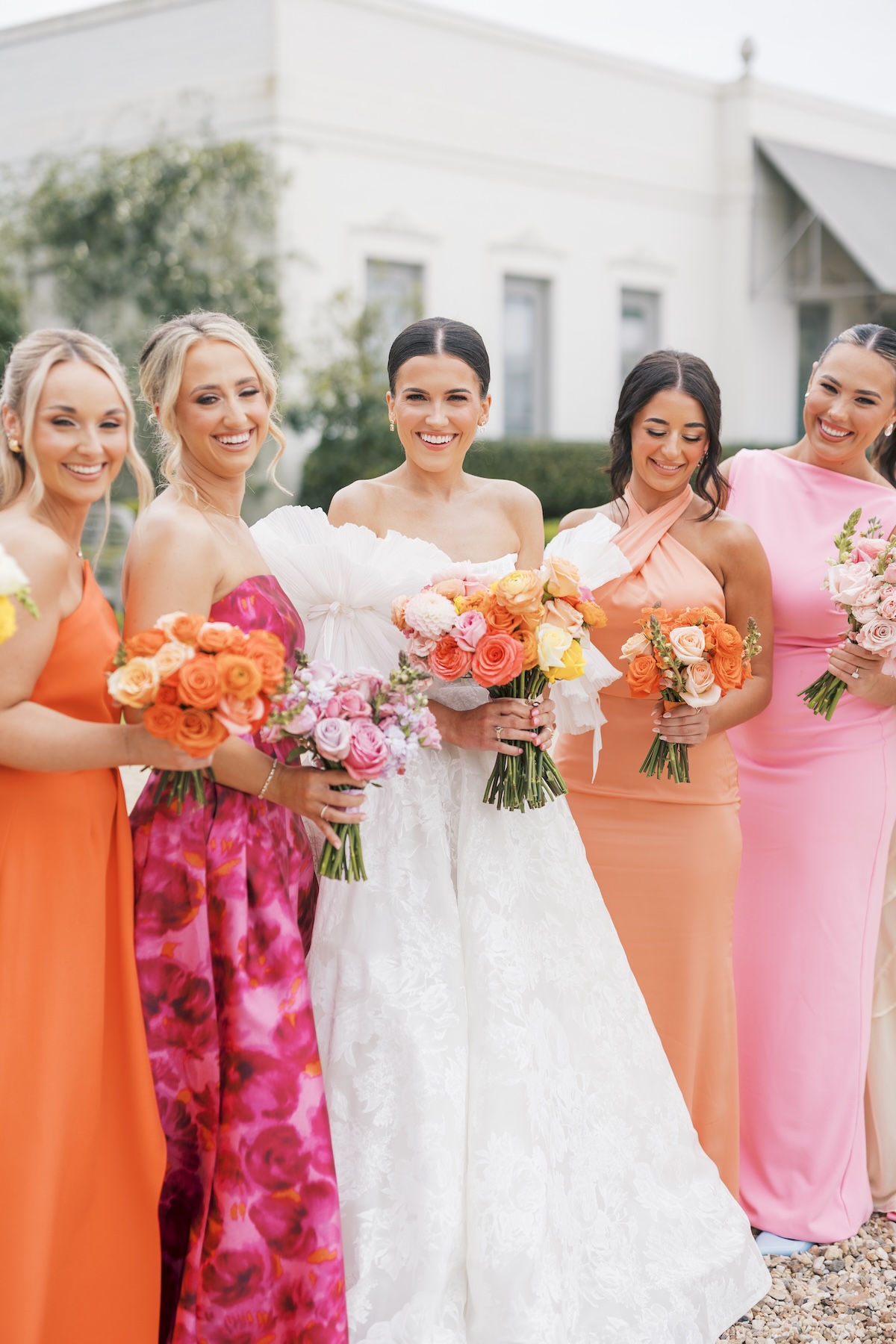 pink and orange bridesmaid dresses