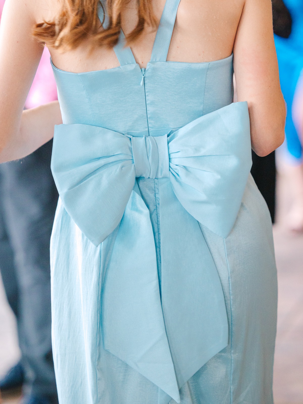 blue bridesmaid dress with bow