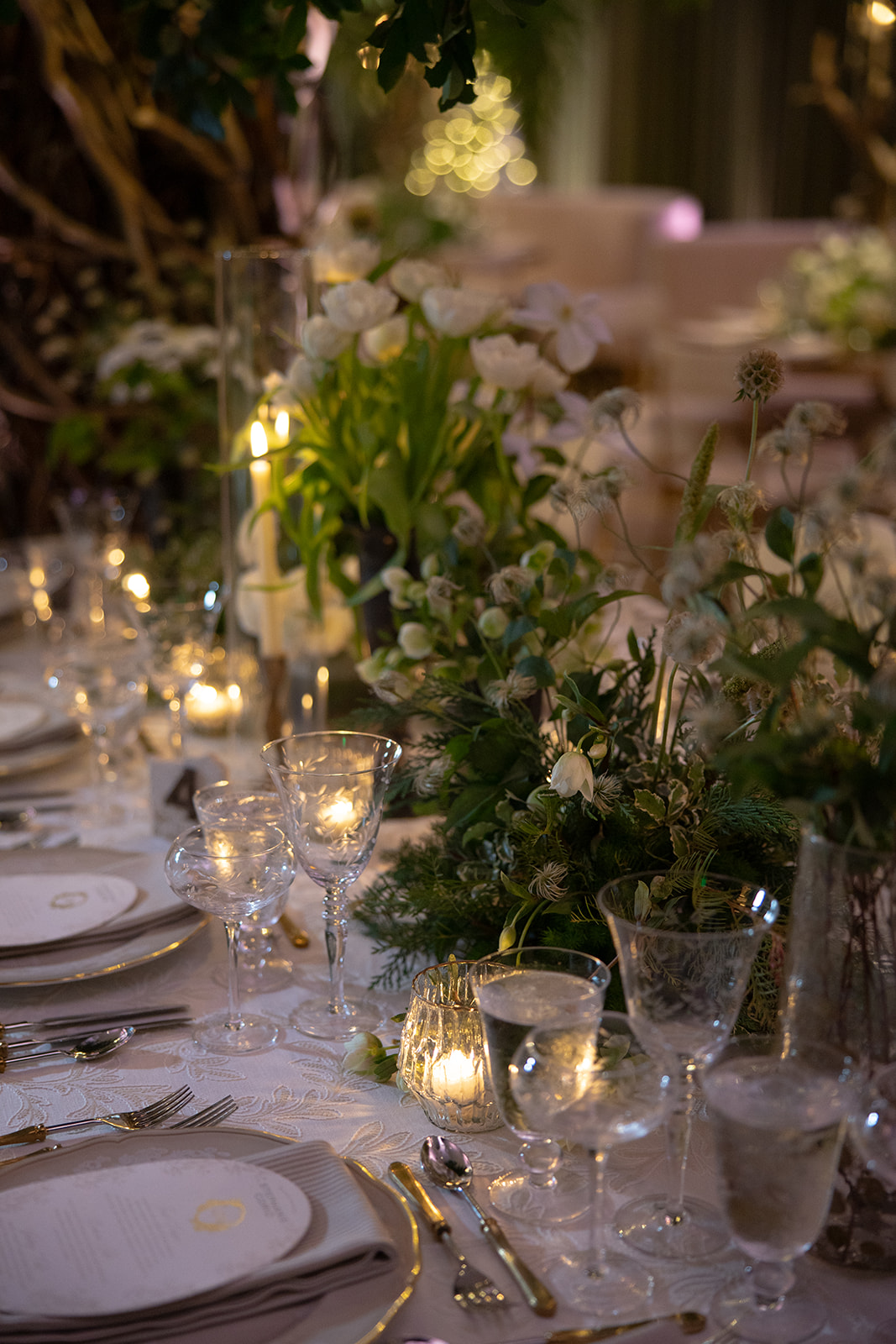 organic green and white centerpieces