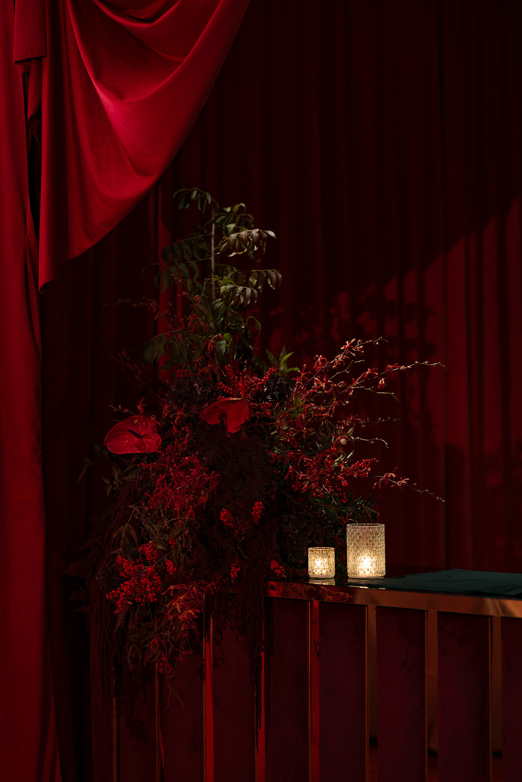 red floral arrangements