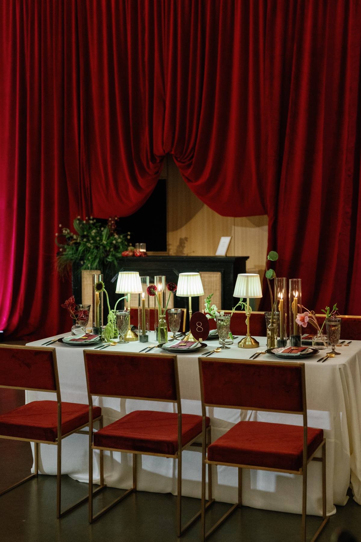 green and maroon centerpieces