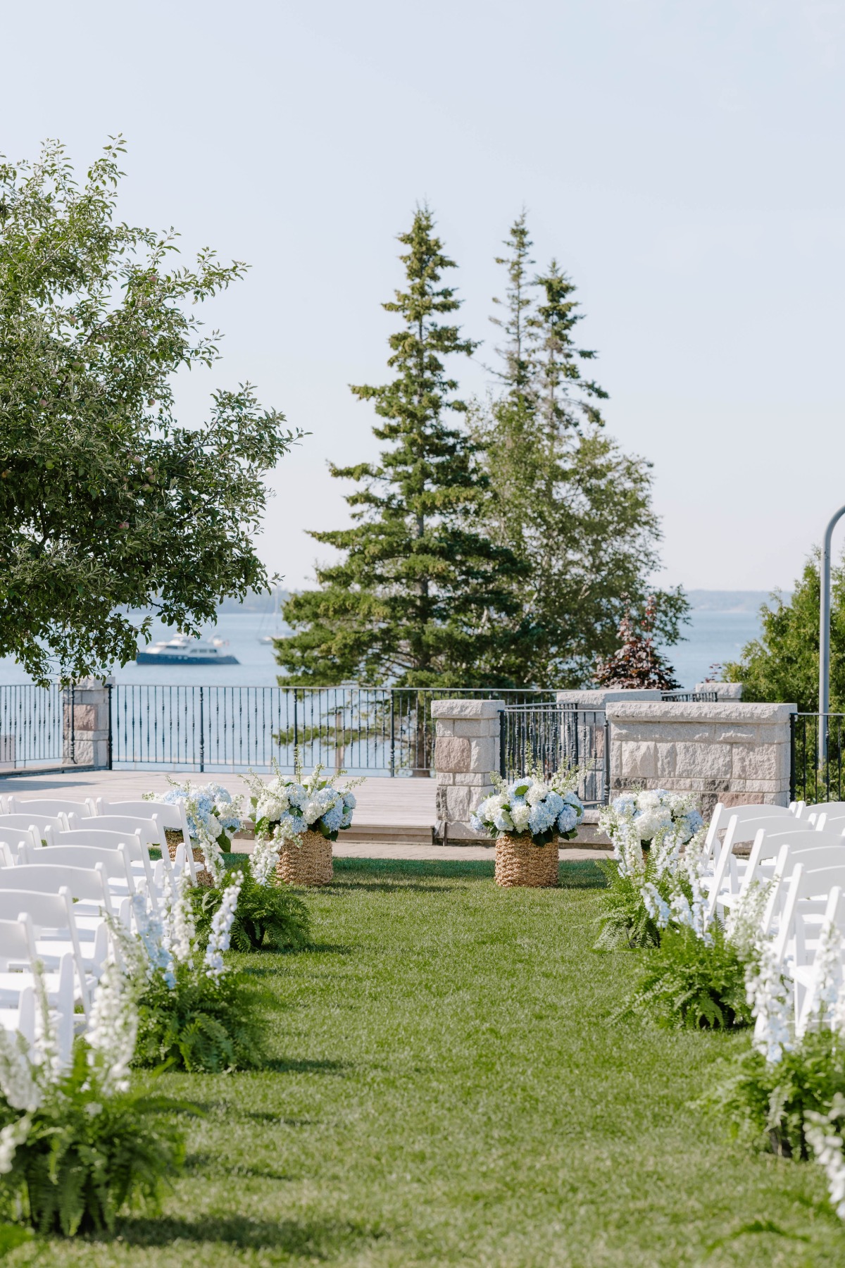 coastal blue and white wedding ceremony