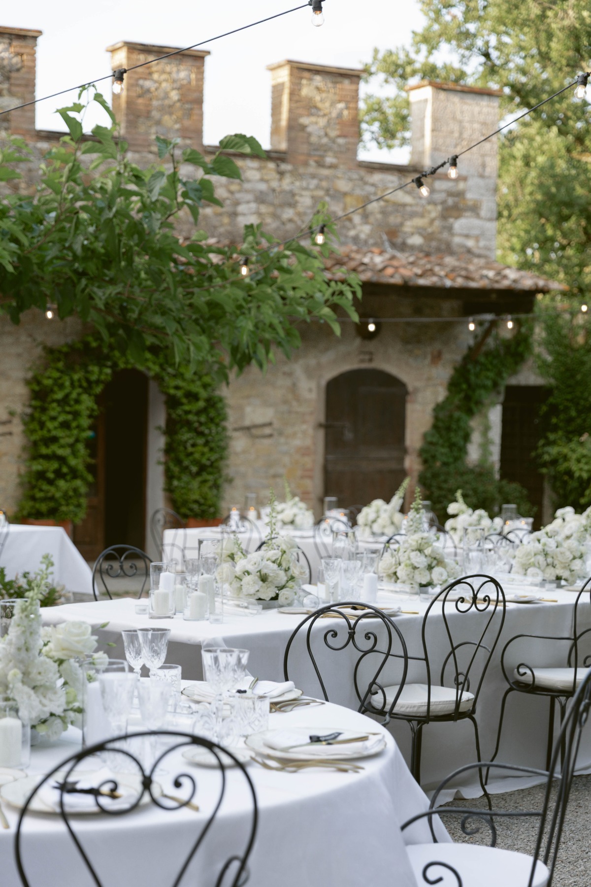 black and white wedding reception in tuscany