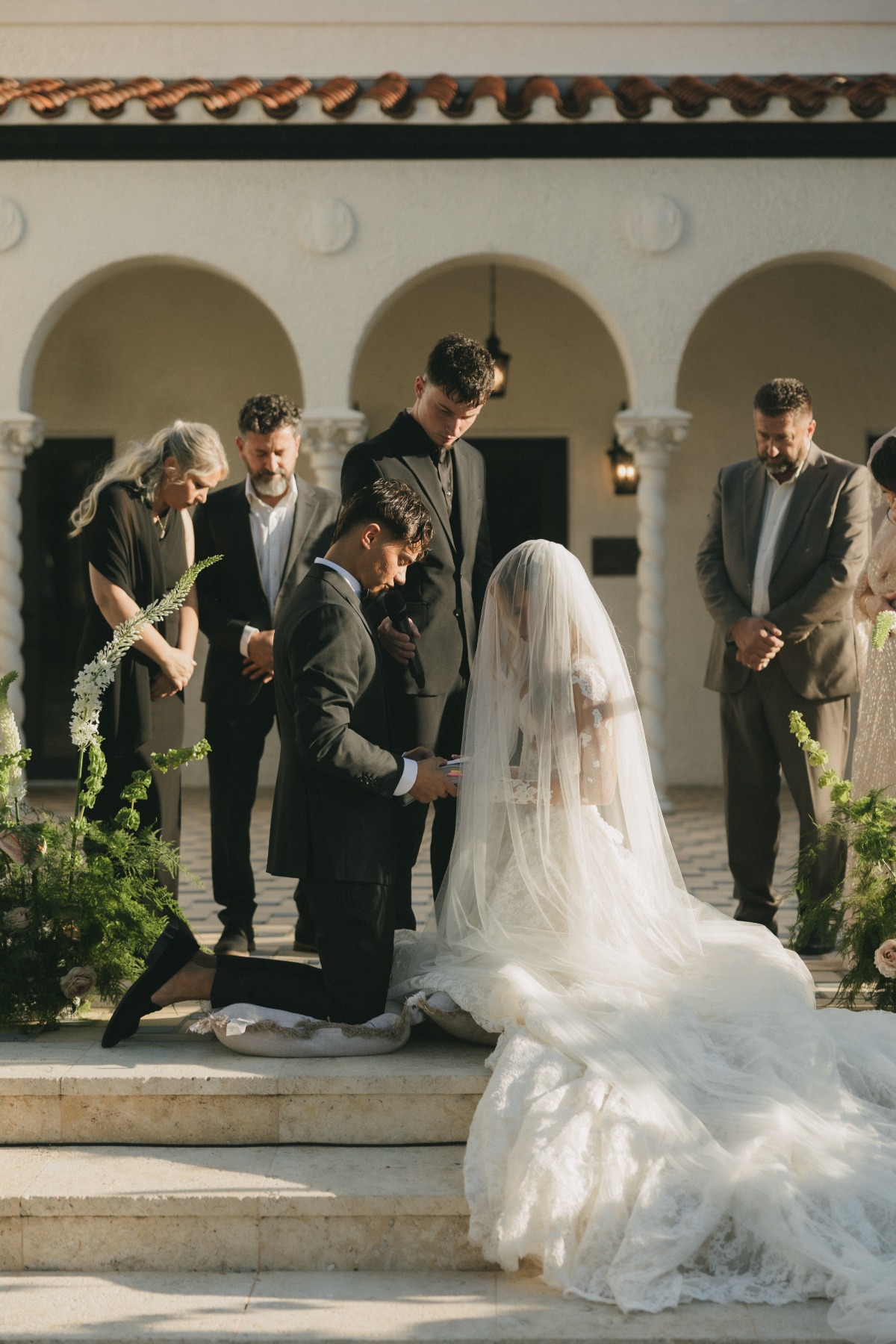 bride and groom in traditional outdoor slavic wedding ceremony