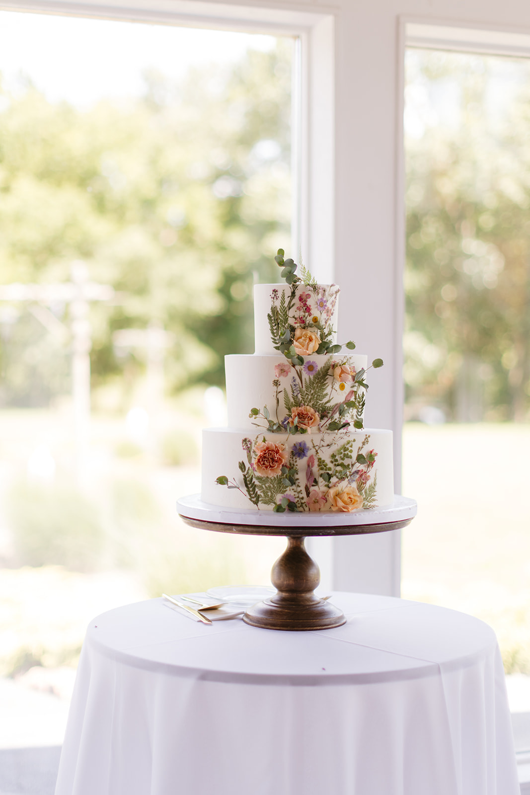pressed flower wedding cake
