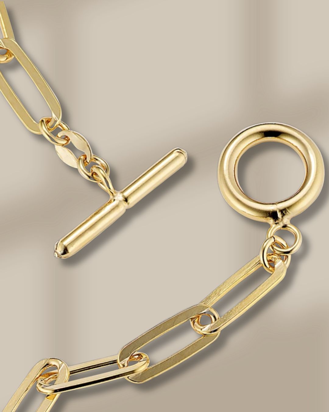 gold paperclip bracelet with toggle closure from shane co
