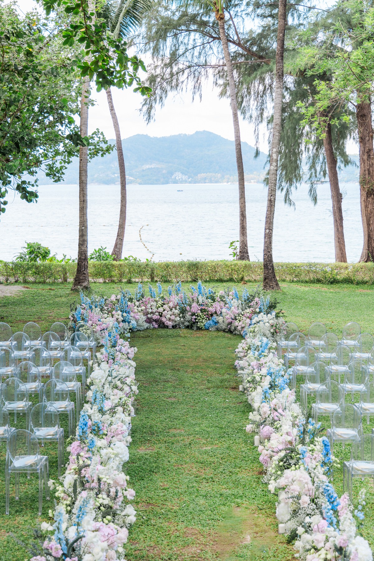 pink purple and blue floral ground installation